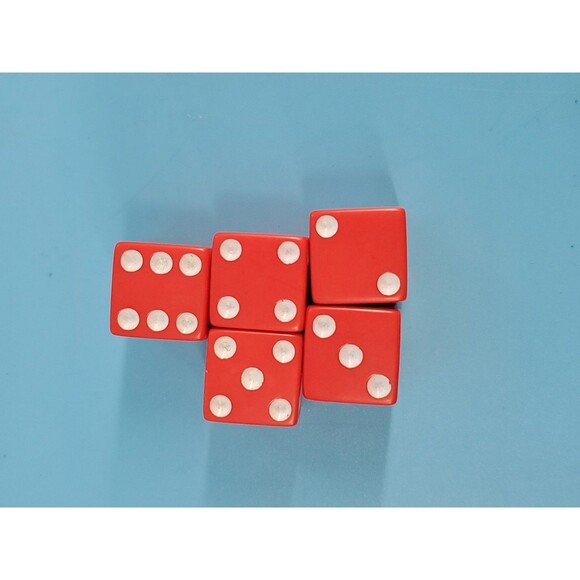 5 Red 6 Sided Dice Square White Dots Board Game Replacement - Picture 3 of 5